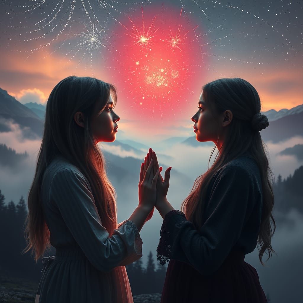 Ethereal Women Gazing at Holographic Universe