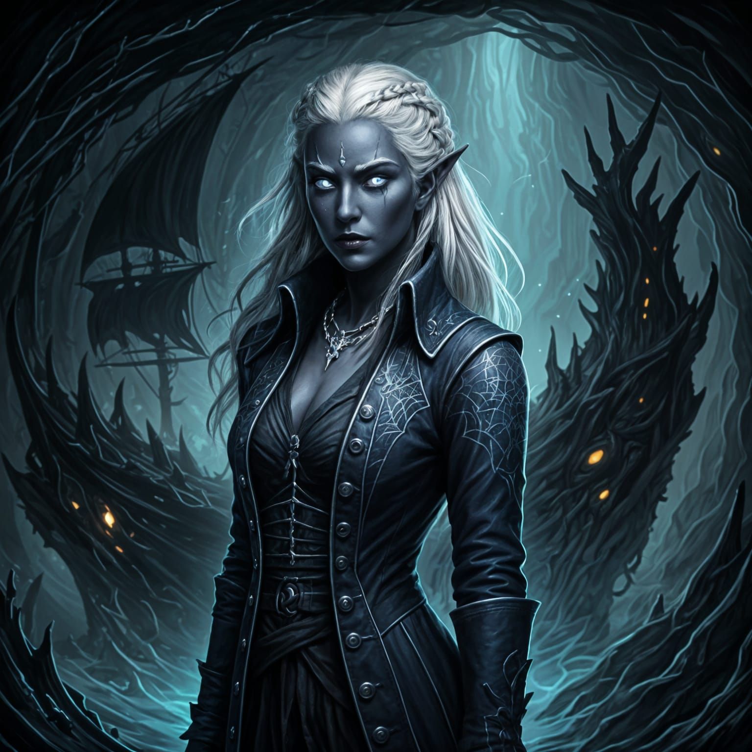 Drow Pirate Captain on Ghostly Ship