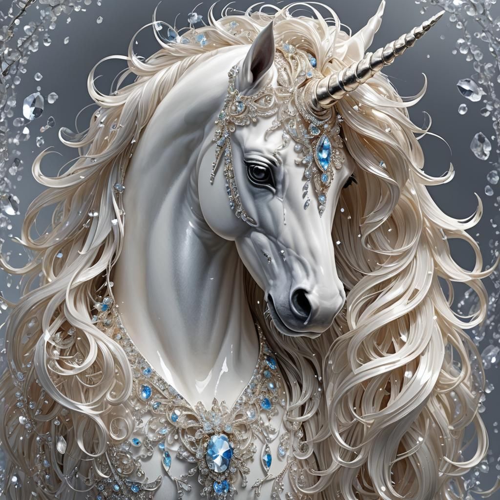 Glimmering Crystal Unicorn with Flowing Mane
