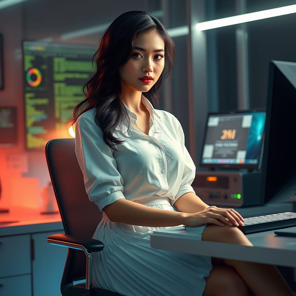 Ethereal Office Goddess in Cyberpunk Style