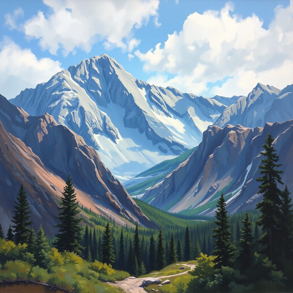 Vibrant Rocky Mountains Landscape as Oil Painting