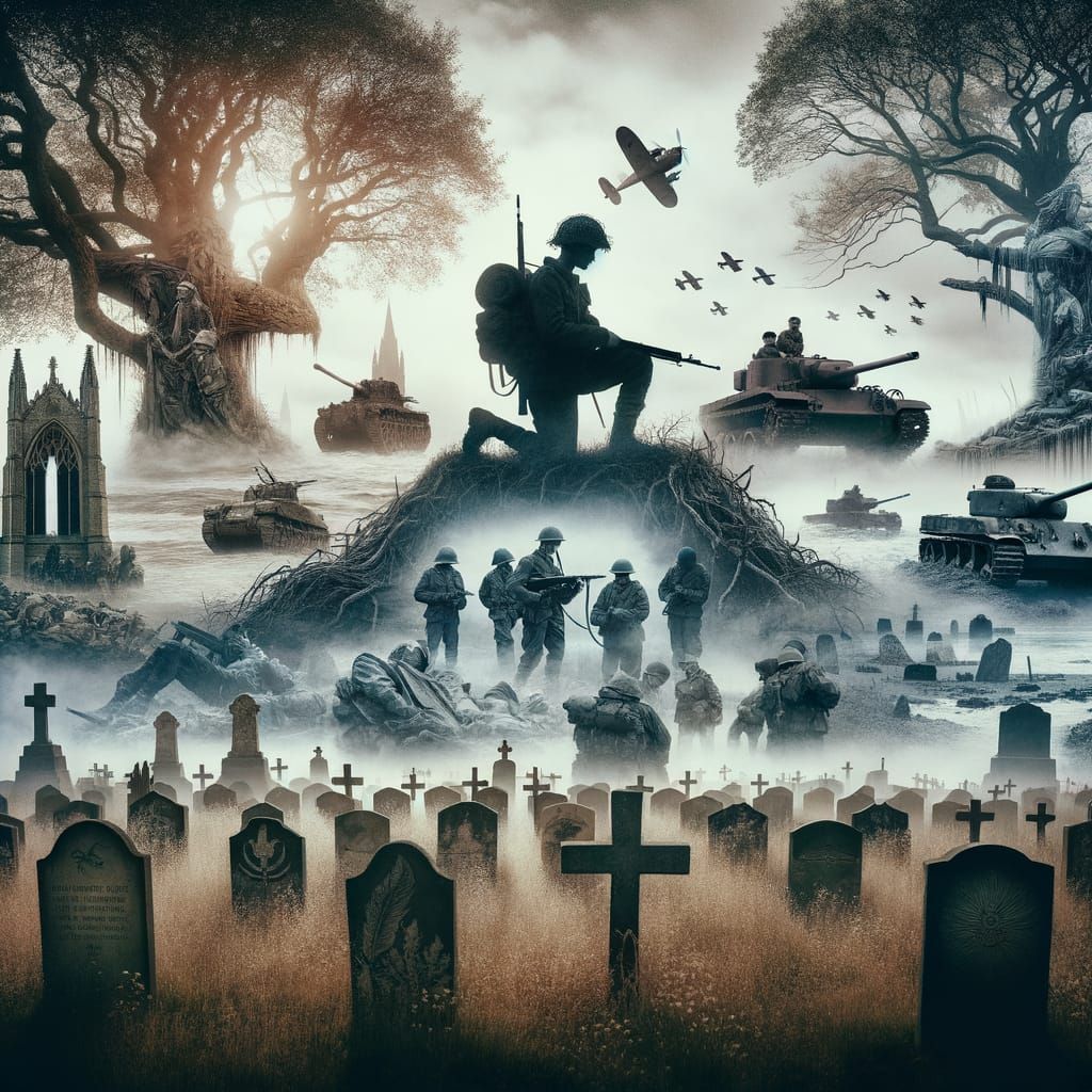 Poignant War Memorial: Double Exposure Illustration