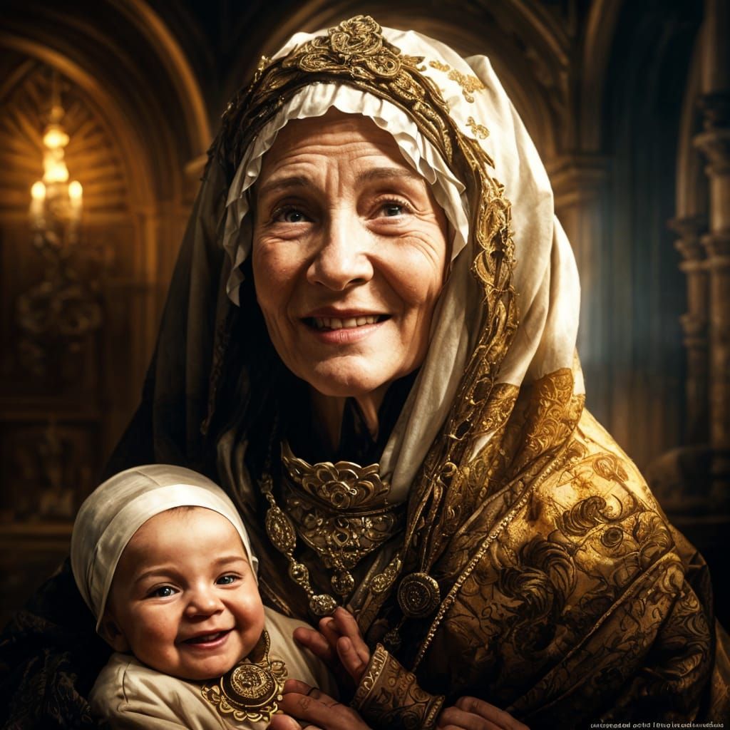 Biblical Mother and Child Portrait in Baroque Style