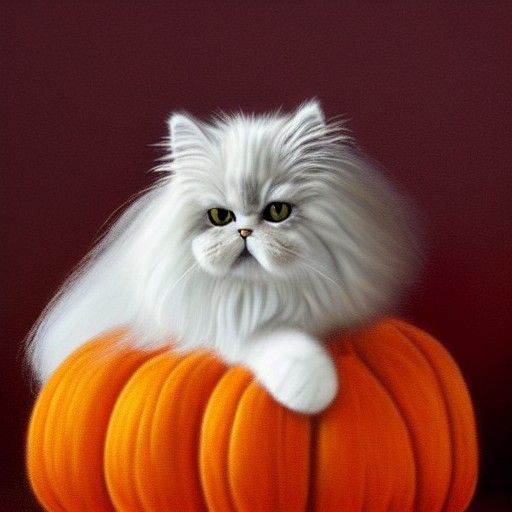 Regal Persian Cat in Pumpkin Fantasy, Detailed 3D Render