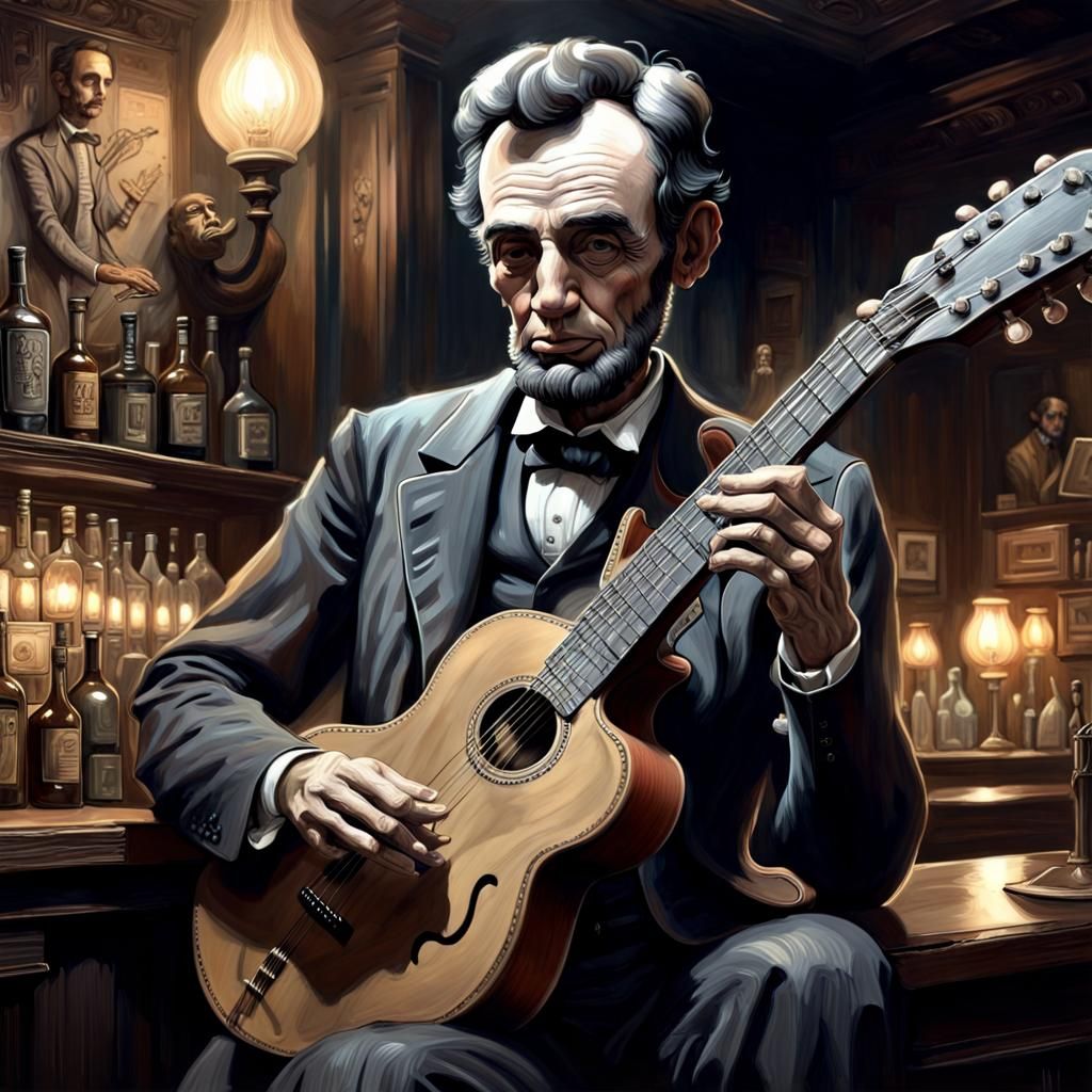 Lincoln as Jazzman: Acrylic Painting in Giger Mucha Style