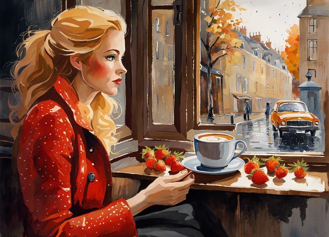 Rainy Day Coffee: Woman Gazing Through Window