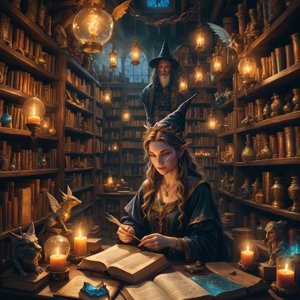 Mystical Gathering in a Magic Store: Fantasy Art