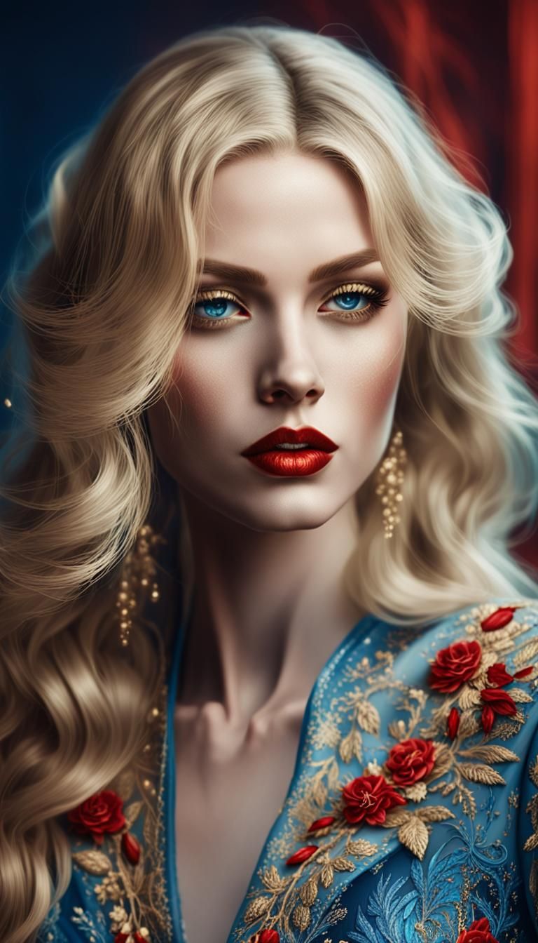 Blonde Bombshell in Blue: Fantasy Portrait