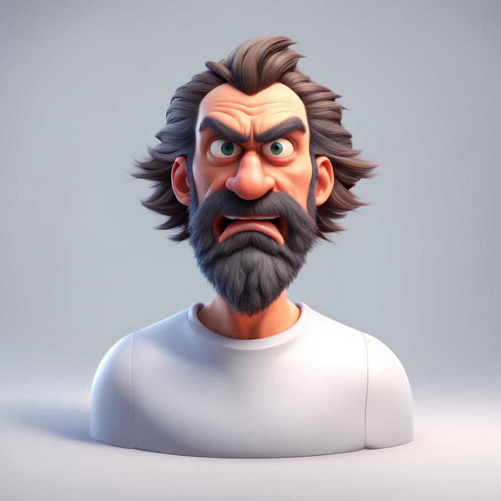 Angry Man Portrait in Pixar-Style 3D Rendering