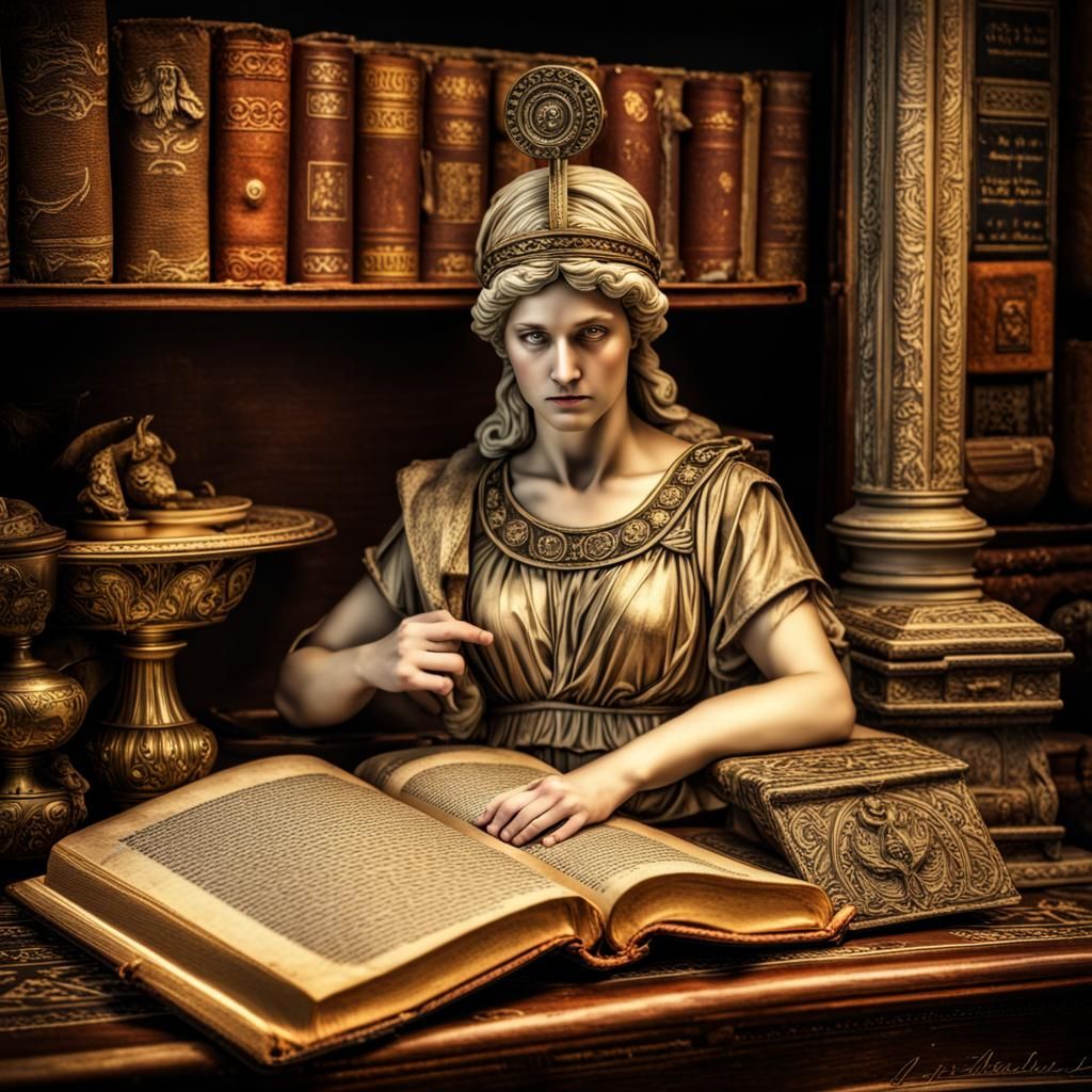 Athena's Wisdom in an Antique Book