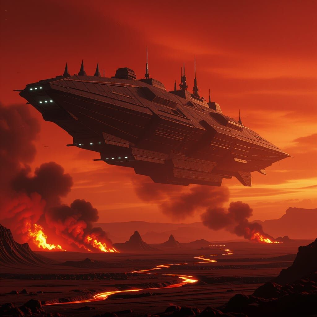 Colossal Diesel-Punk Alien Spaceship Over Hell