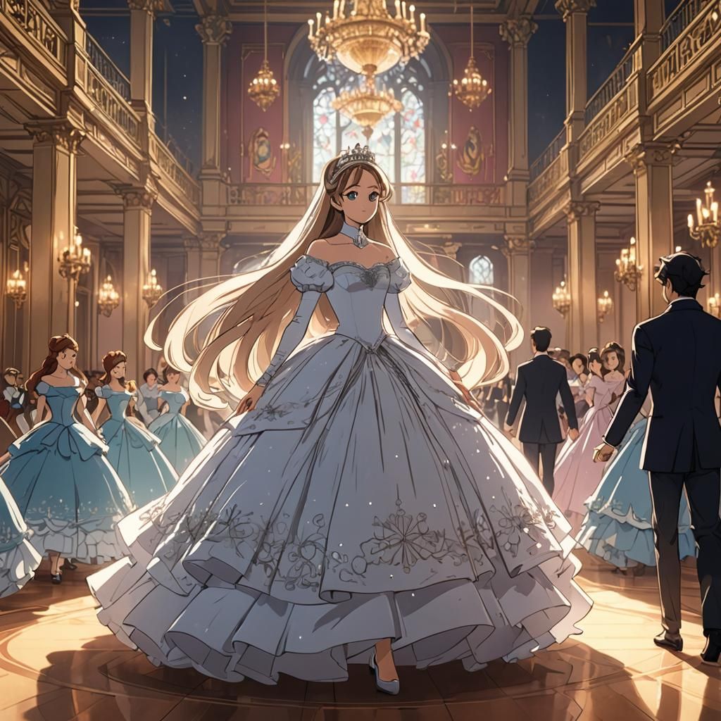 Anime Princess in Gown at Ballroom