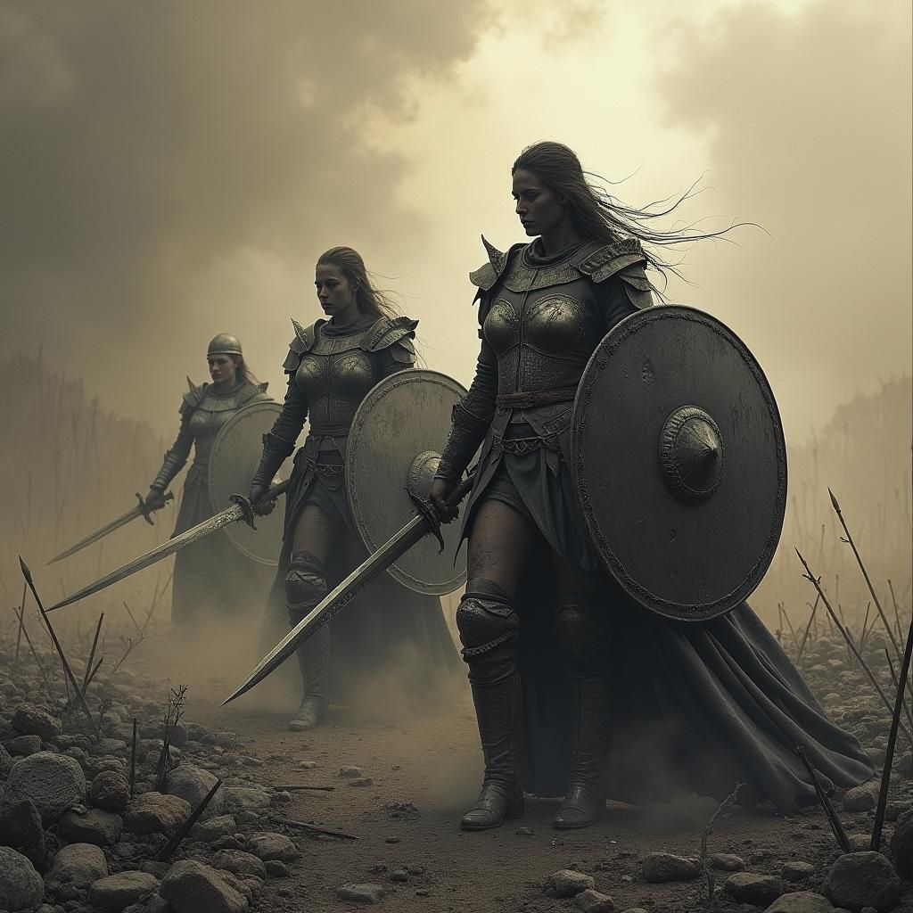 Warrior Women on Battlefield in Dramatic Digital Art