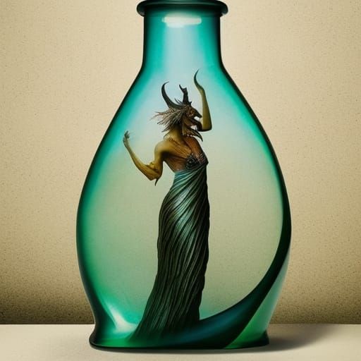 Mythical Sculptures in Glass Bottle, Photorealistic Masterpi...