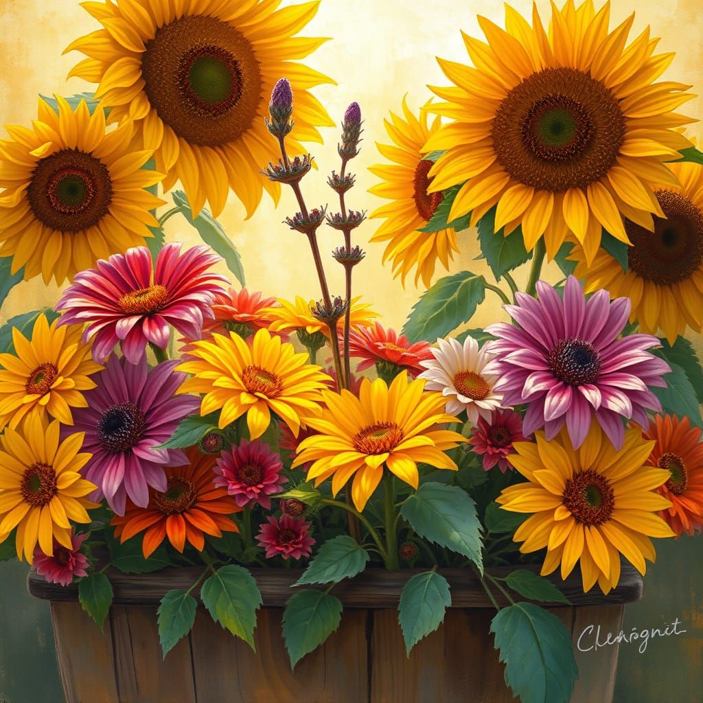 Impressionist Blooming Planter in Golden Light