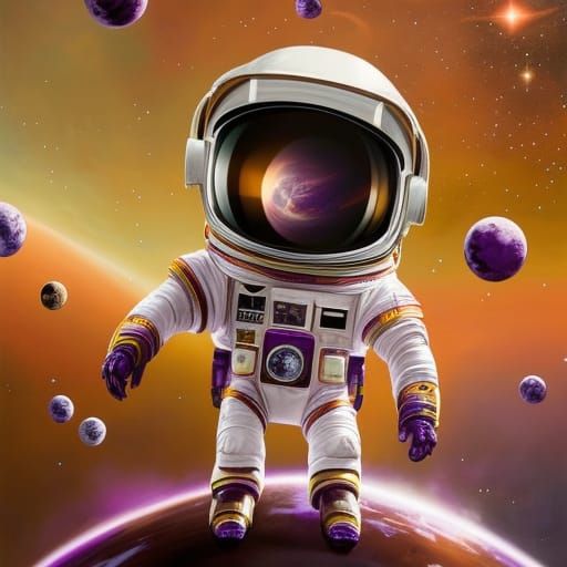 Purple Robot Astronaut in Space: Detailed Digital Art