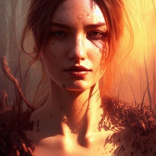 Reptilian Woman Portrait in Forest, Art Nouveau Style