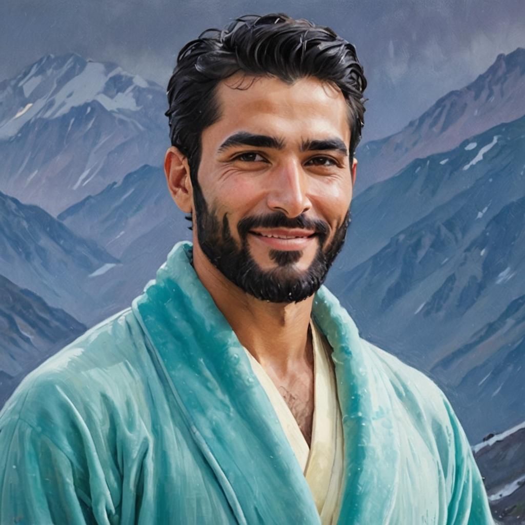 Impressionist Portrait: Man in Velvet Robe in Mountains