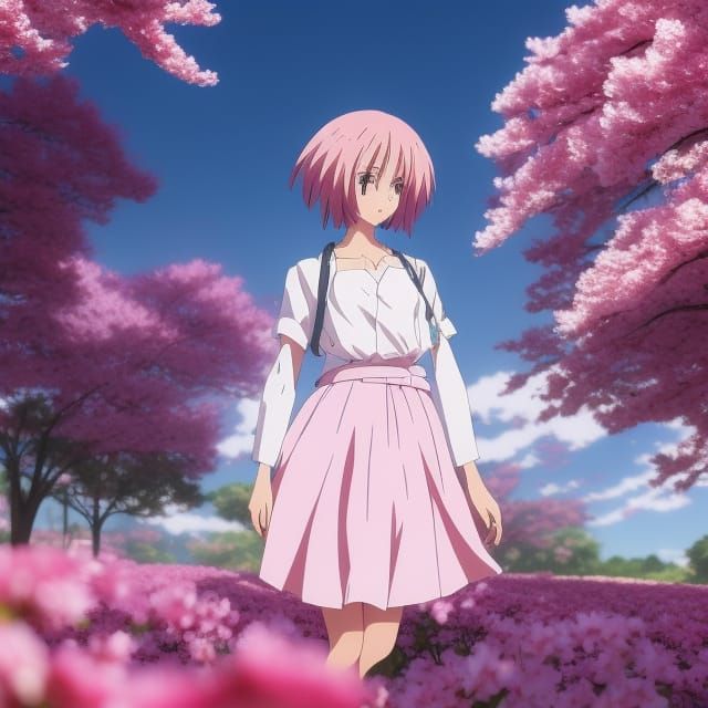 Anime Girl in Sakura Garden, Ghibli Style