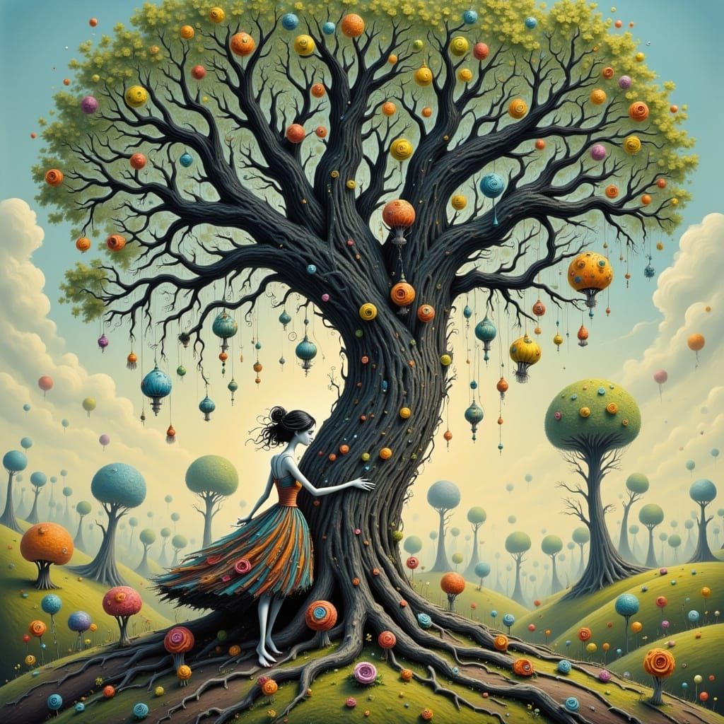 Woman Transforms into Tree in Whimsical Burtonesque Style