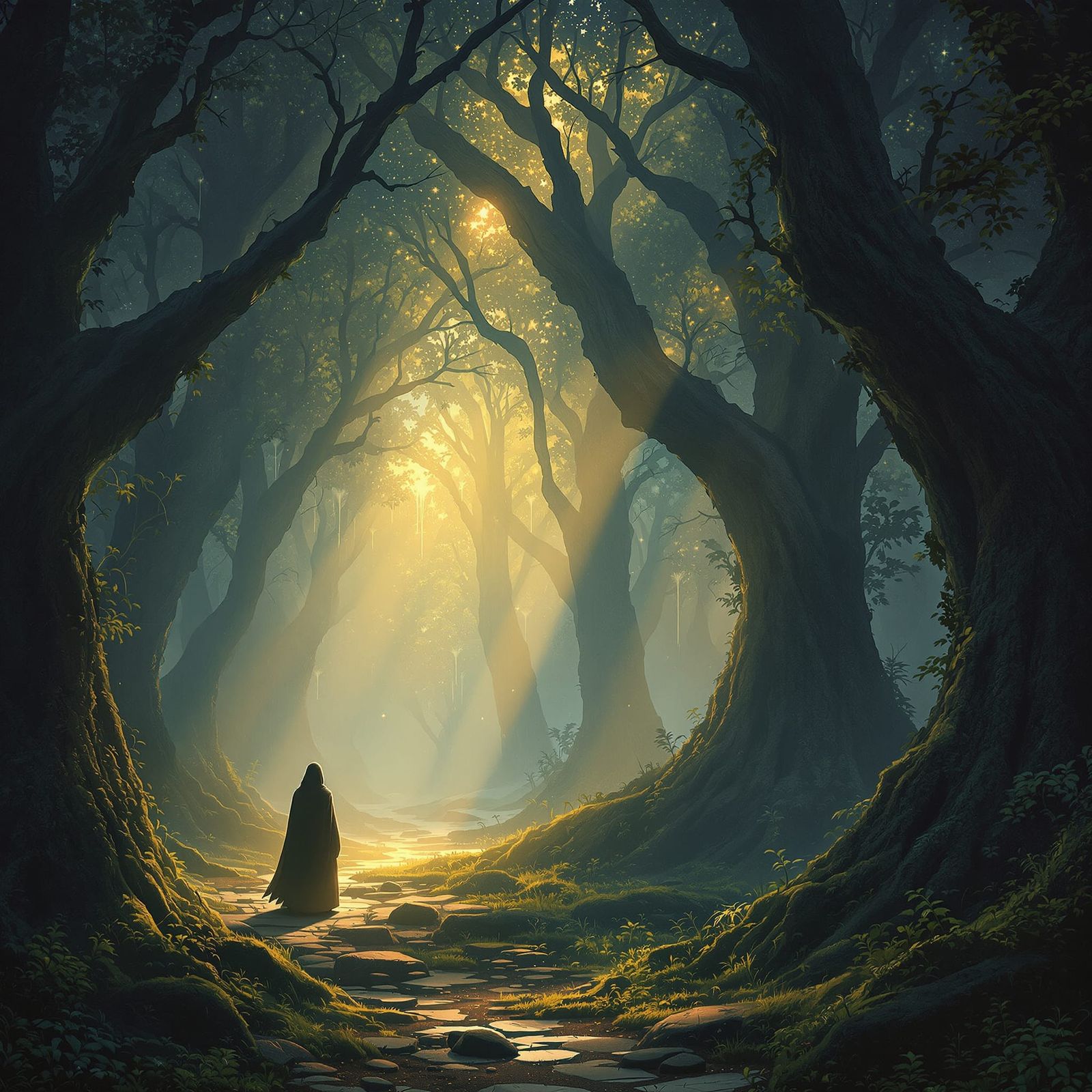 Mystical Forest at Dawn Digital Matte Painting