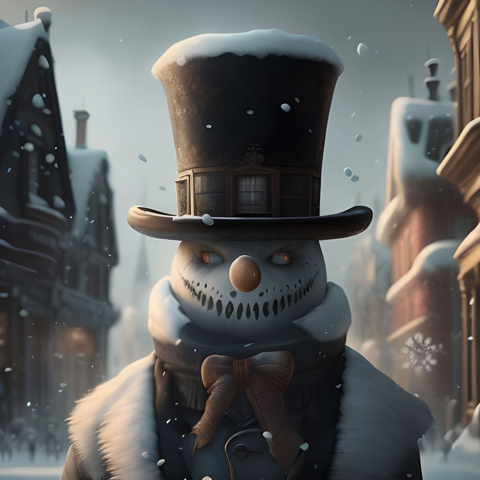 Evil Snowman on Snowy Day: Digital Matte Painting