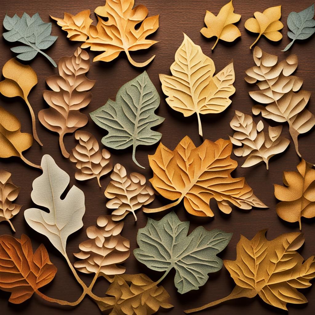 Fall Leaves Paper Collage Art: Macro Photography