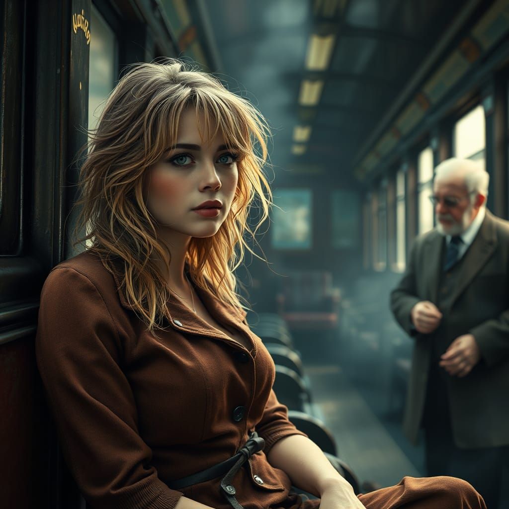 1930s Woman on Luxury Steam Train, Matte Painting