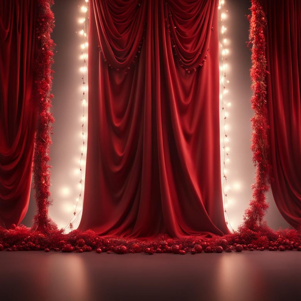 Hyper Realistic Red & Maroon Fabric Background with garland lights
