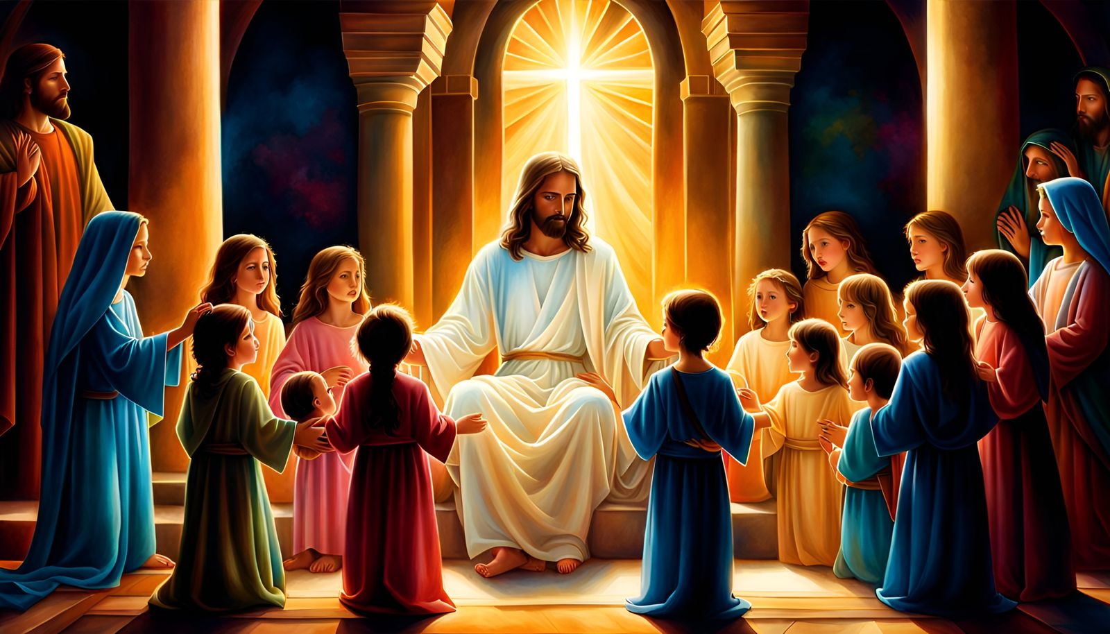 Jesus Blessing Children: Watercolor Art