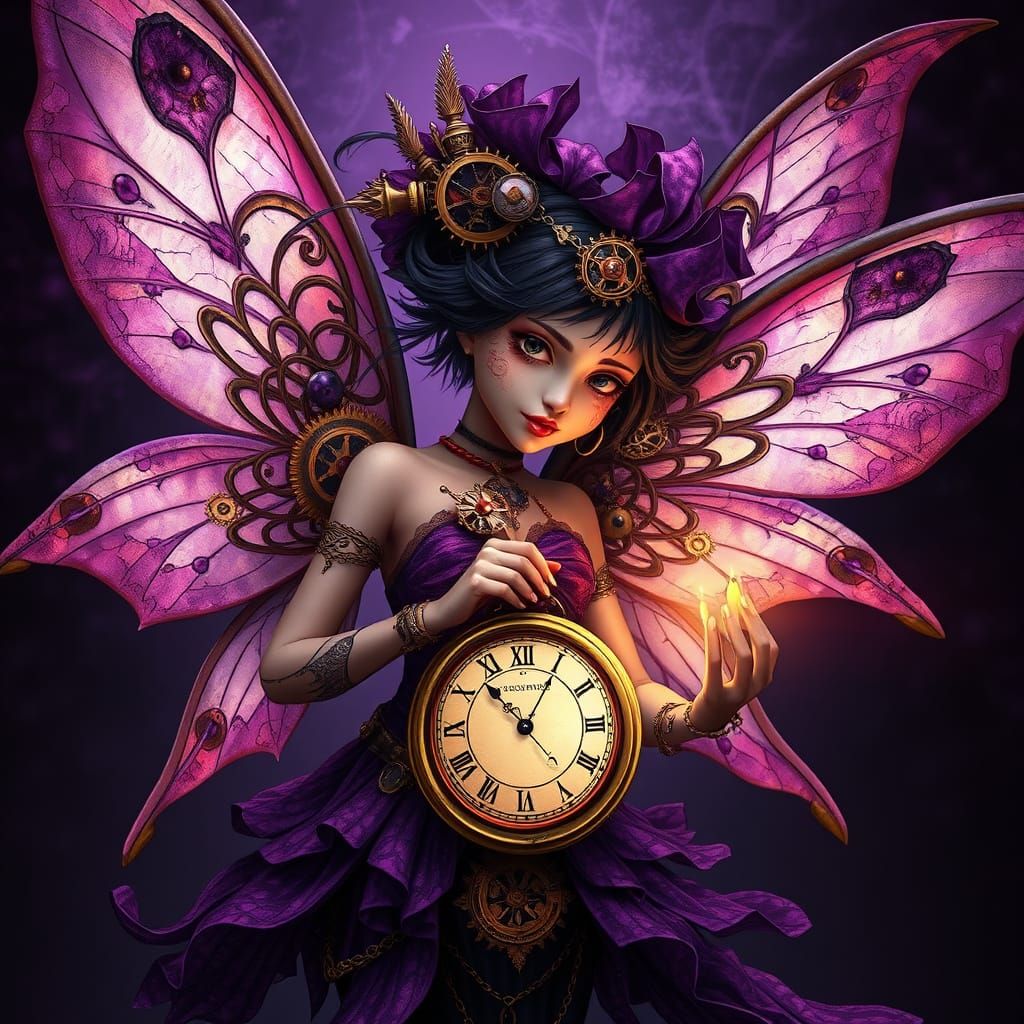 Steampunk Fairy in Baroque Style with Clockwork Wings