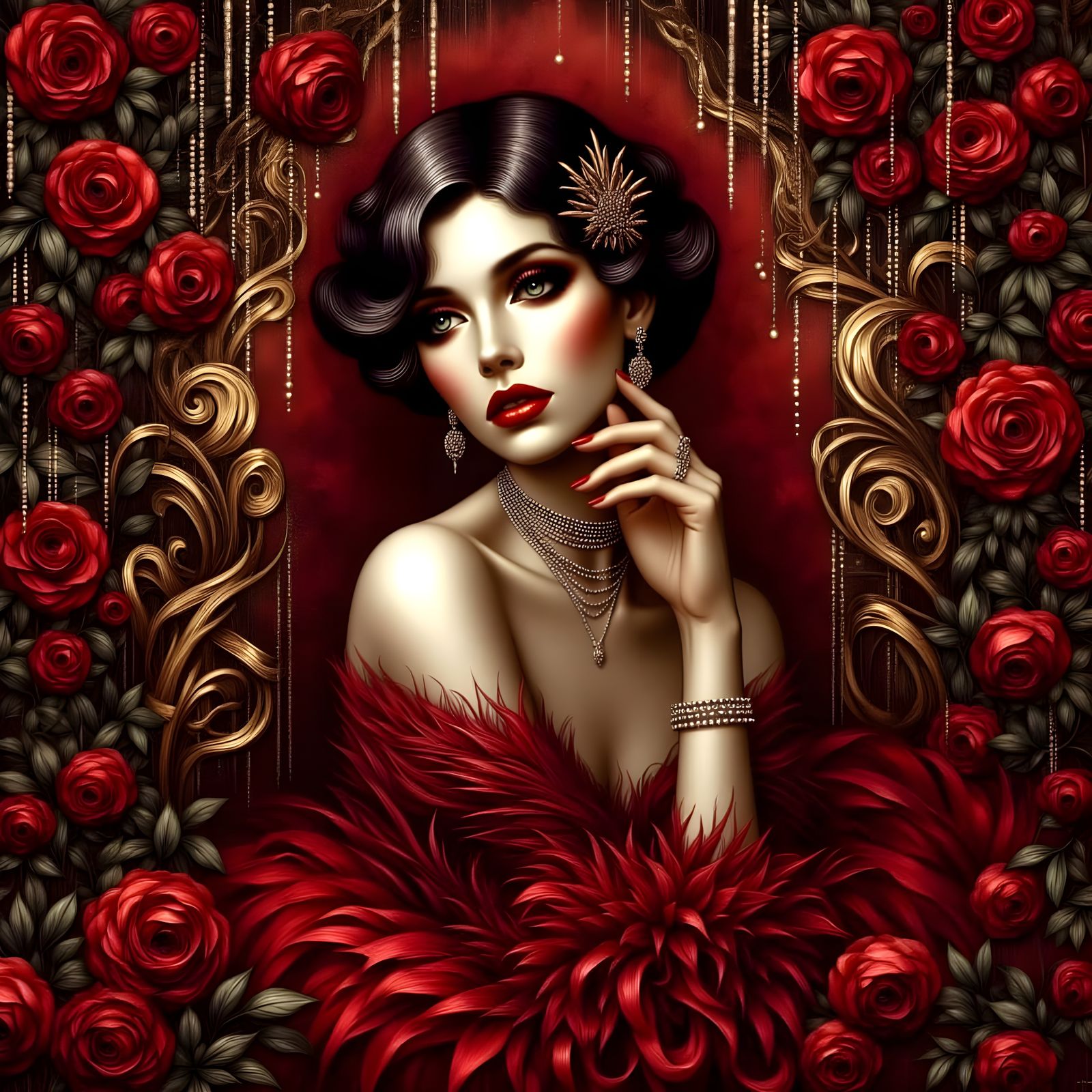 Art Deco Beauty with Roses in Soft Light