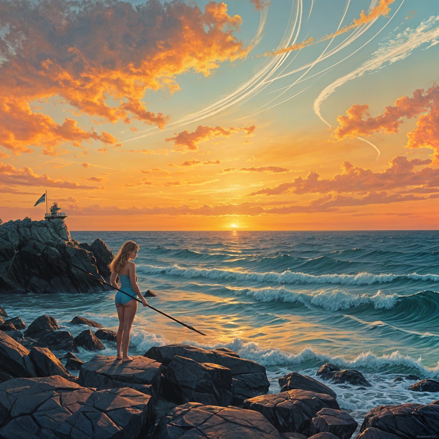 Vibrant Sunset Seascape in Jewel Tones