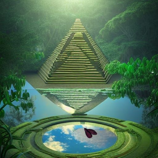 Floating Pyramid Labyrinth in Surreal Digital Illustration