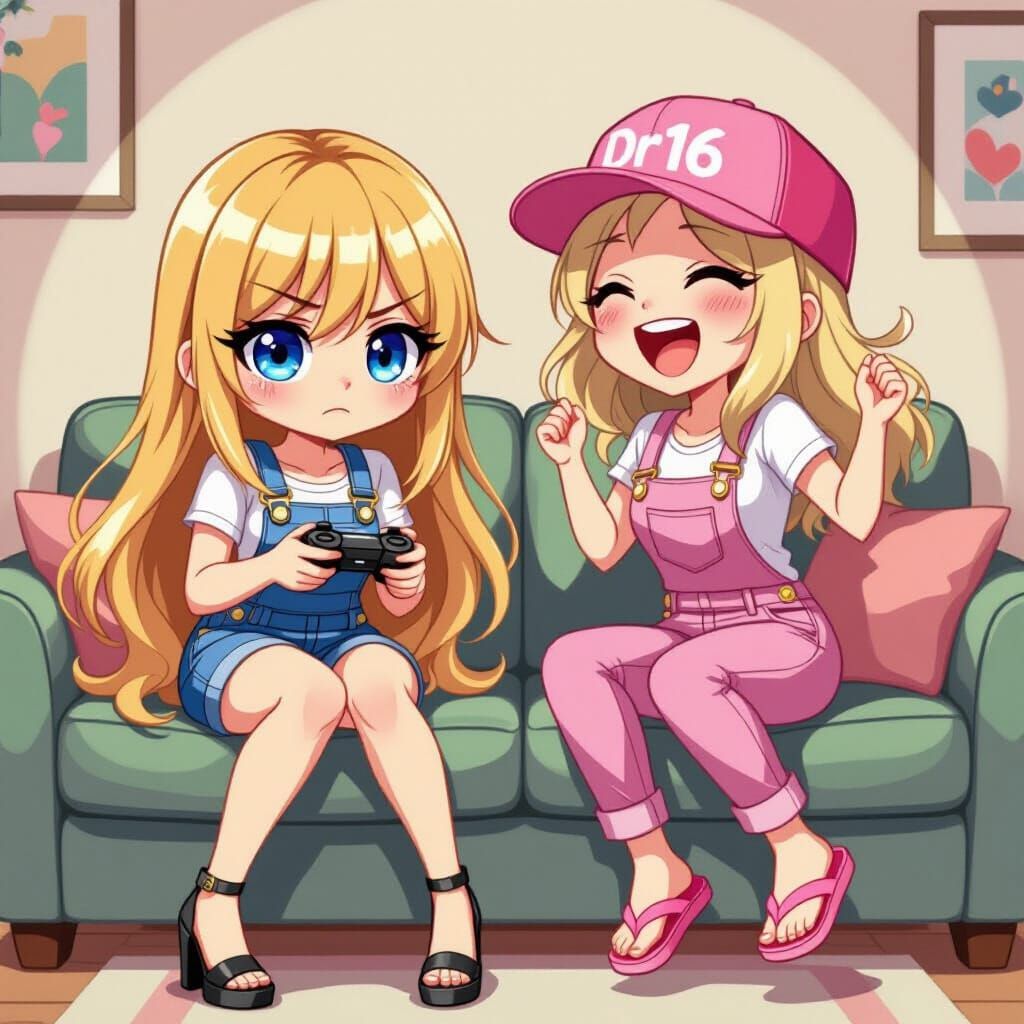 Gaming Girls in a Cartoon Style Room