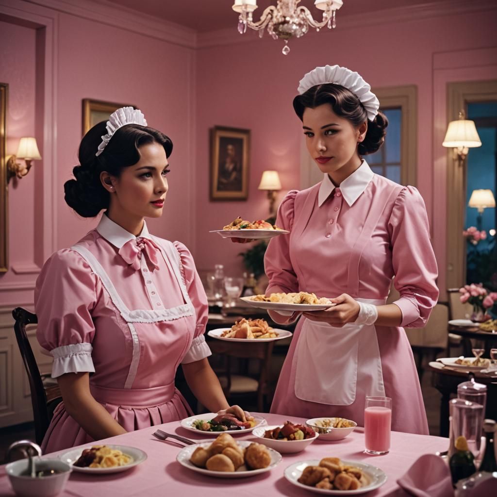 Maid Serving Dinner in Cinematic Style