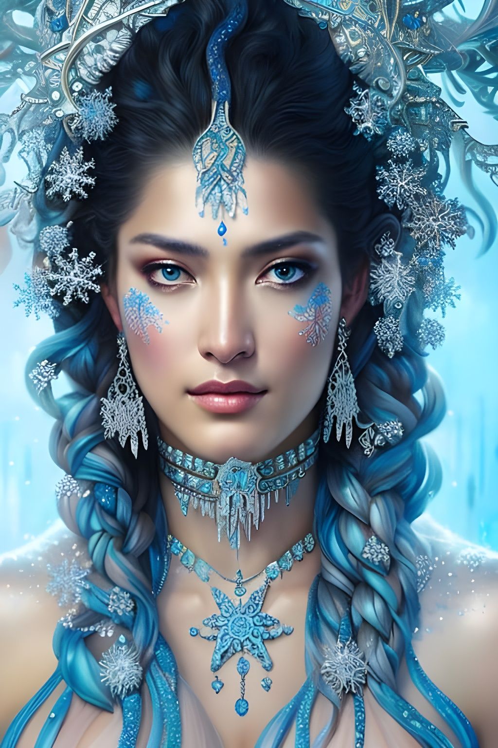 Icy Arabian Goddess Portrait in Winter Art Style