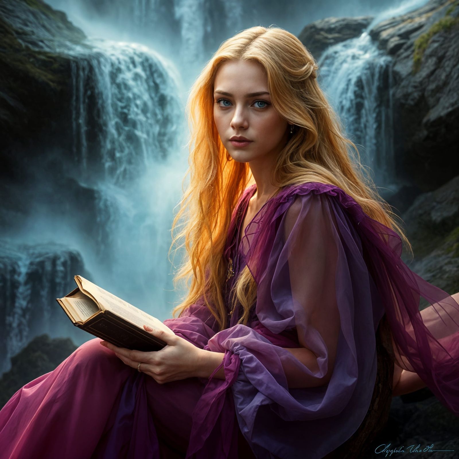 Mysterious Literary Siren Before a Waterfall
