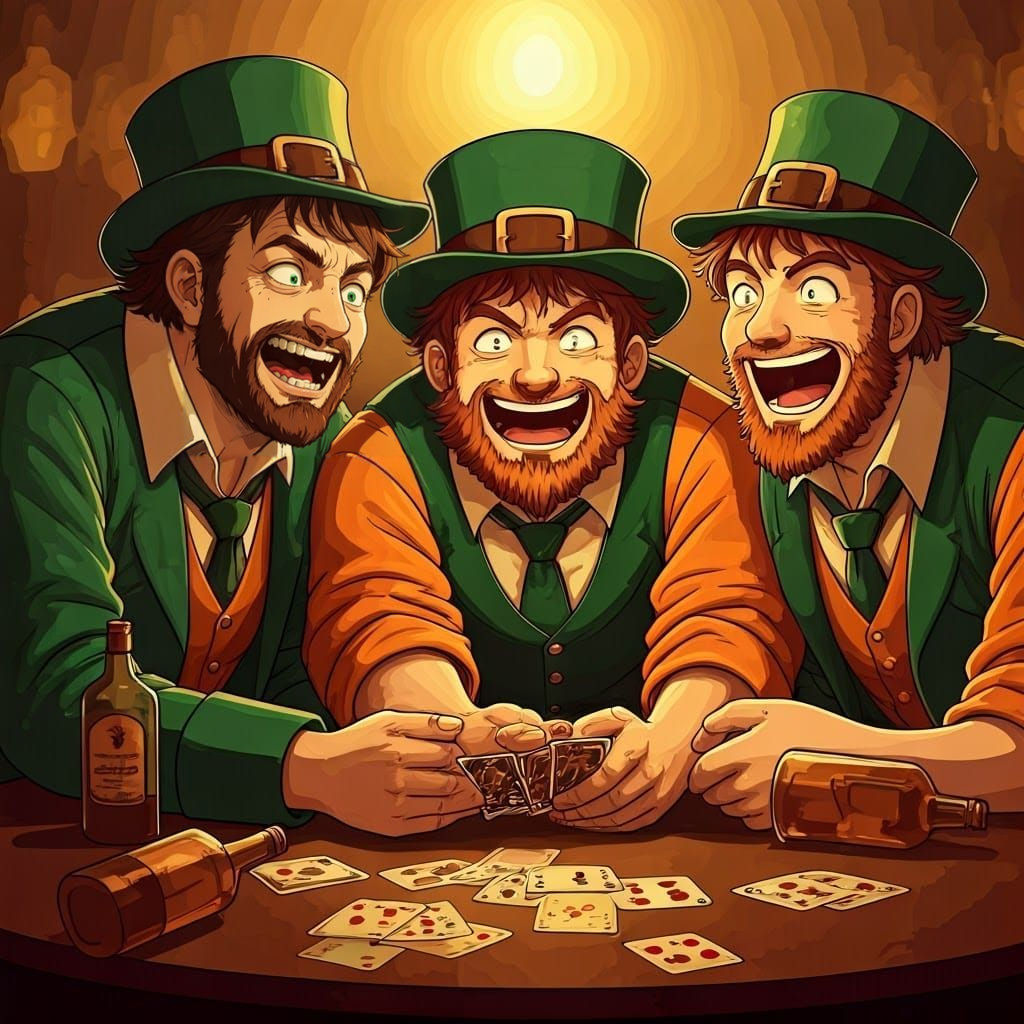 Vibrant Irish Poker Players in Anime-Inspired Scene