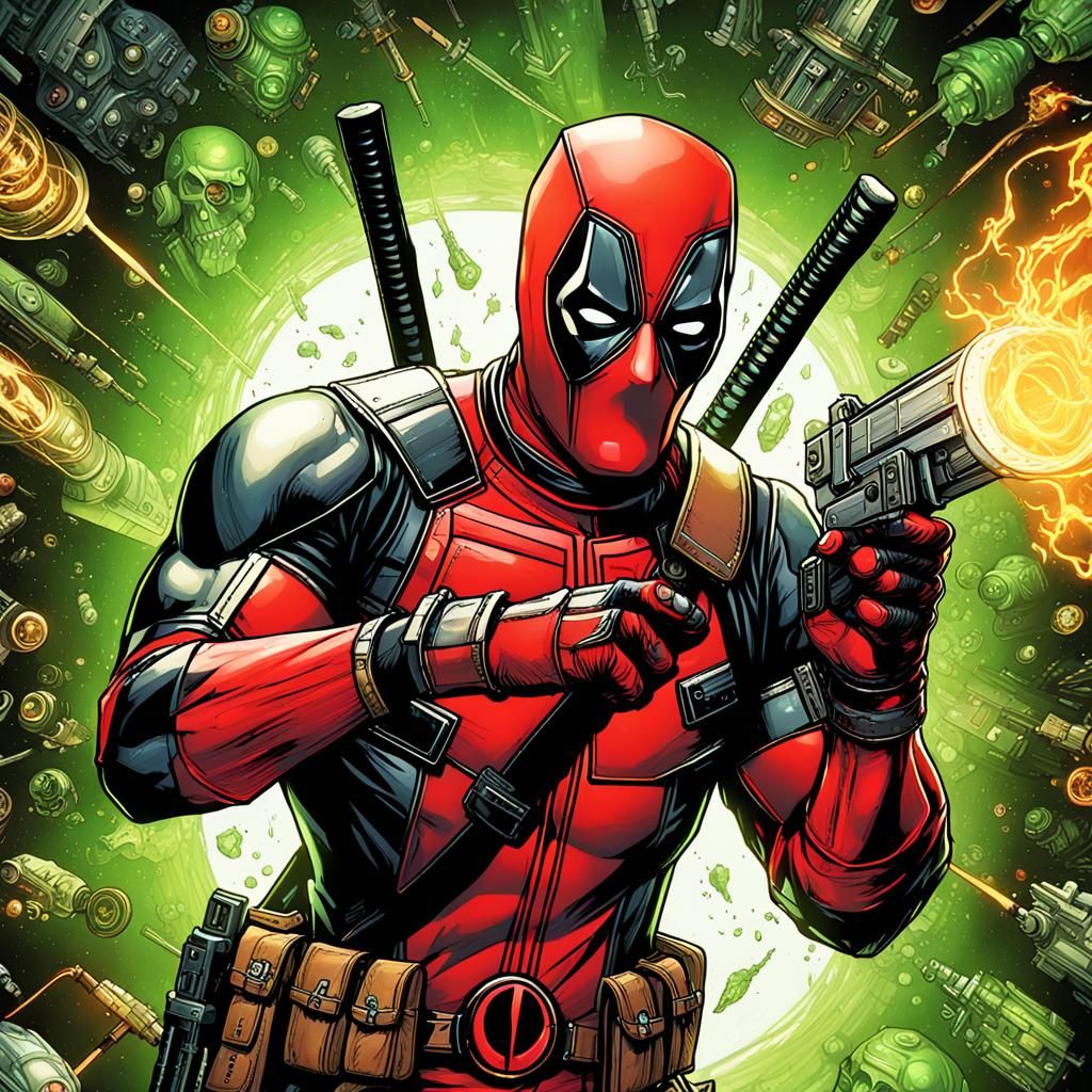 Deadpool as Comic Book Cyborg Casting Neon Spells