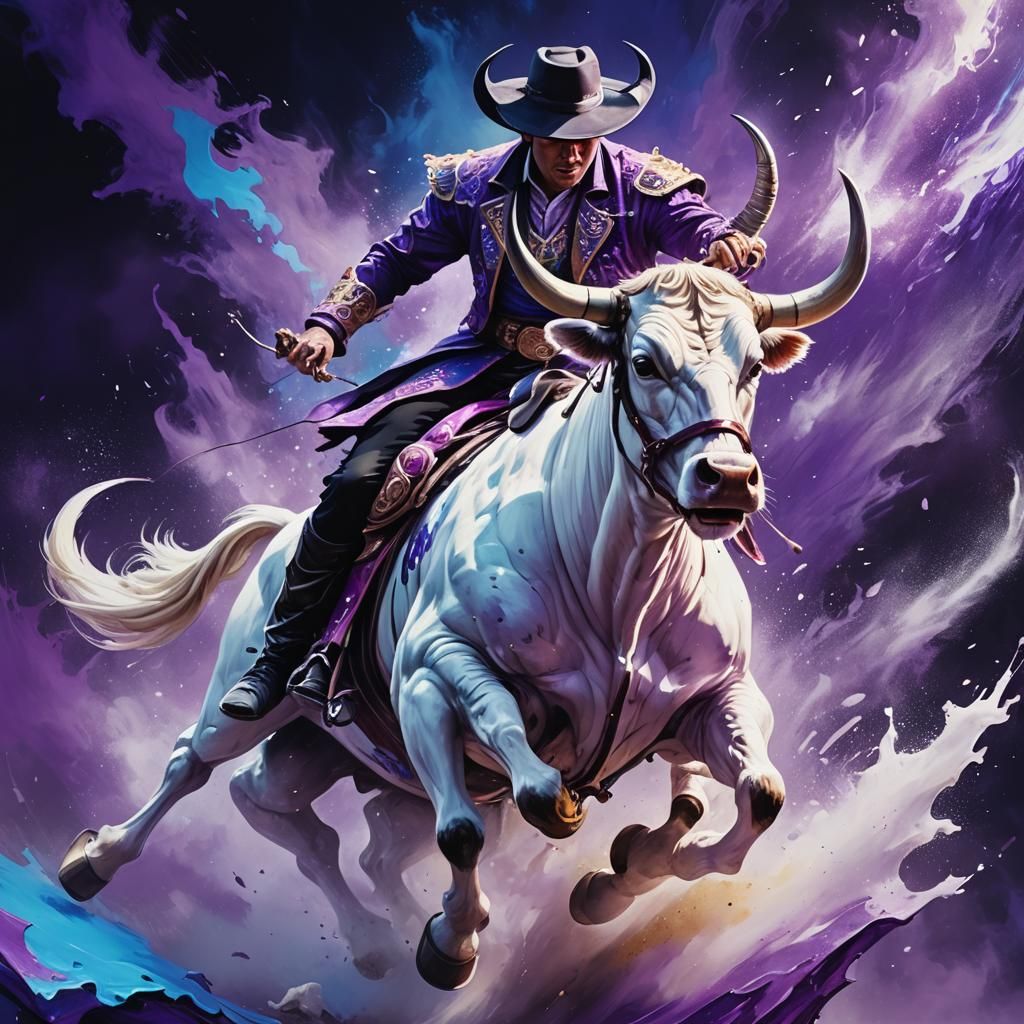 Mechanical Bullfighter in Electric Colors, Digital Art