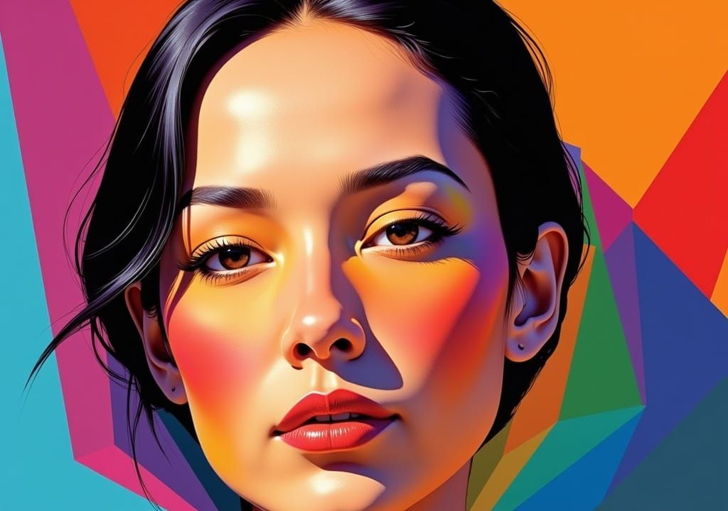 Neo-Cubist Woman in Geometric Art Deco Style