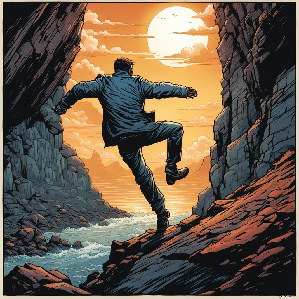 Person Falling off Cliff in Comic Book Style