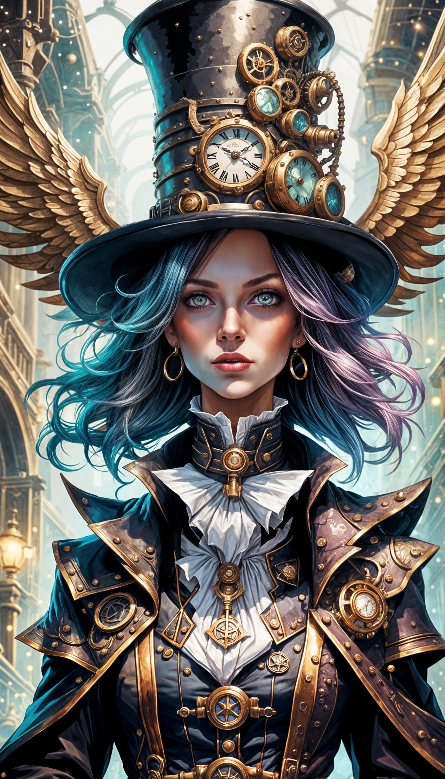 Steampunk Woman with Winged Top Hat