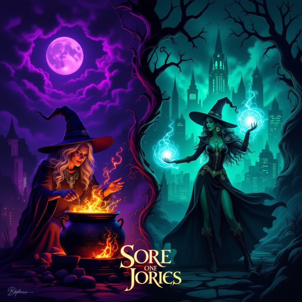 Witch Theme Dark Fantasy Art: Hag & Sorceress