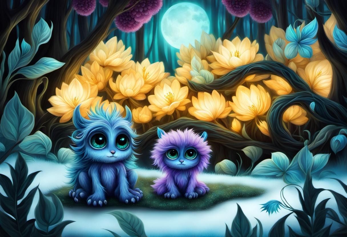 Bioluminescent Forest Monster in Hyperrealistic Fantasy Art