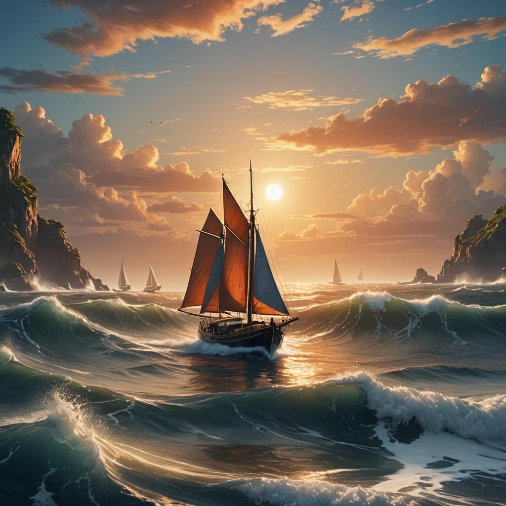 Ocean Sunrise: Detailed Digital Matte Painting