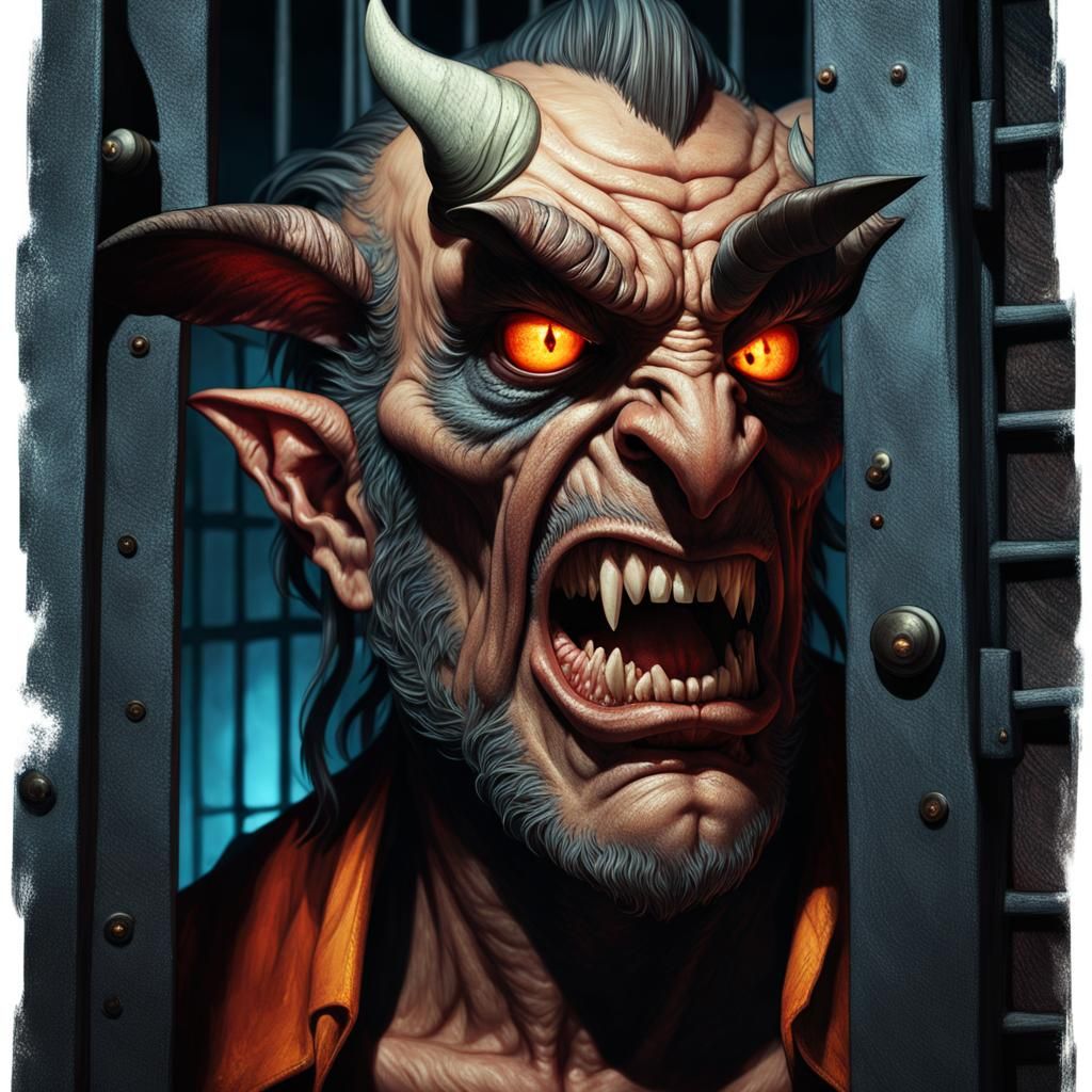 Demonic Hillbilly in Jail Cell: Fantasycore Art