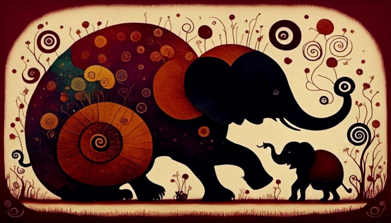 Decorated Elephant and Calf in Southeast Asia