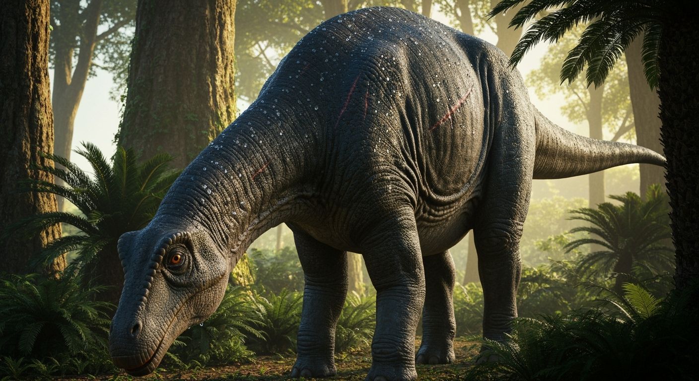 Brontosaurus Grazing in Cretaceous Jungle